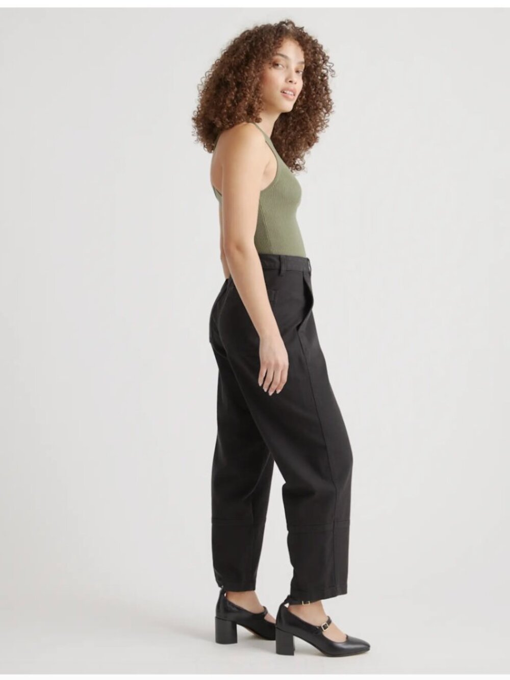 NWT Quince Women Organic Stretch Cotton Twill Barrel Pants - 27" Black 8 - Picture 2 of 6